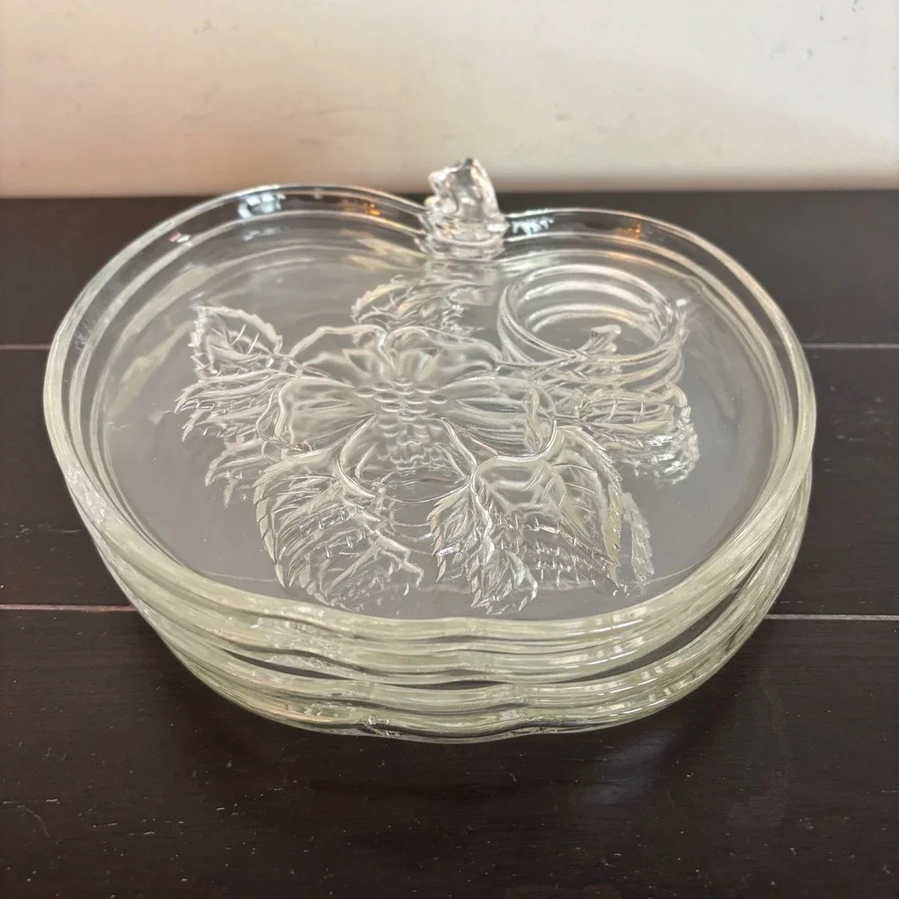 Vintage Hazel Atlas‎ Apple Blossom | Set of 4 | Clear Glass | Snack Plates Only